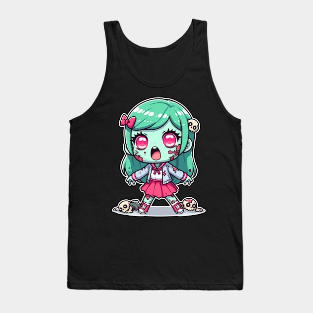 Zombie Skull Kawaii Girl Tank Top by DesignDinamique